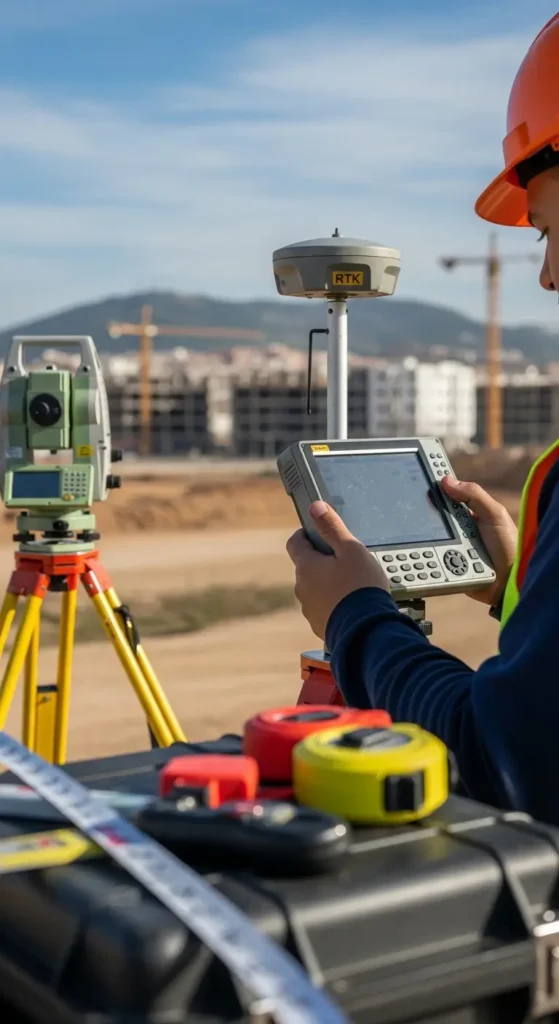 Équipements topographiques à Tanger — GPS RTK et station totale robotisée utilisés sur le terrain
